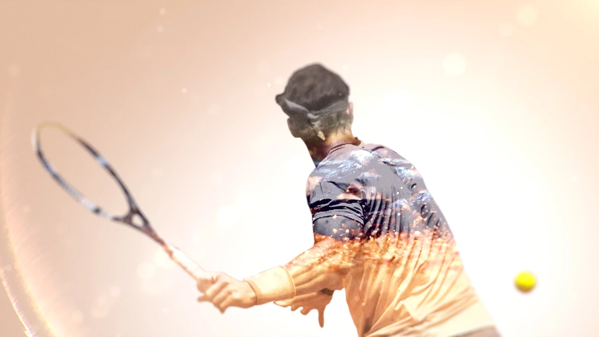 Medium shot of a player's back preparing to return a tennis ball