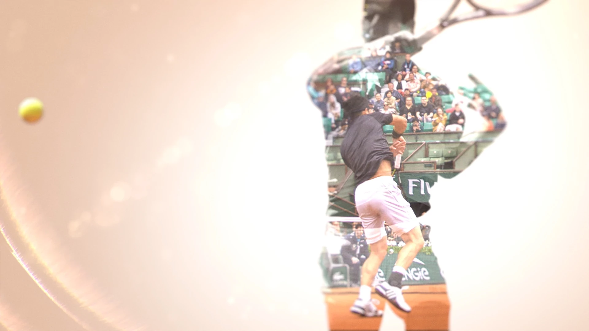 American shot of a tennis player just after returning the ball